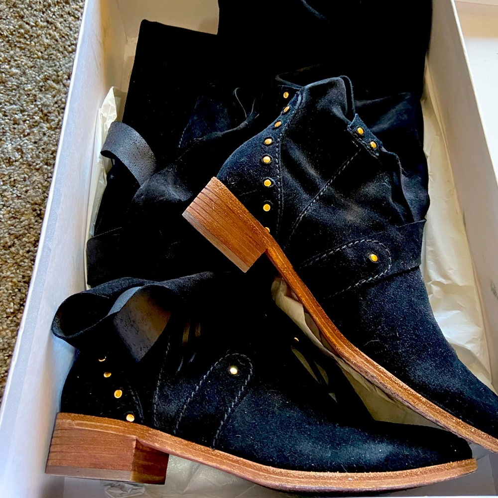 See by Chloe Black tall suede boots 39